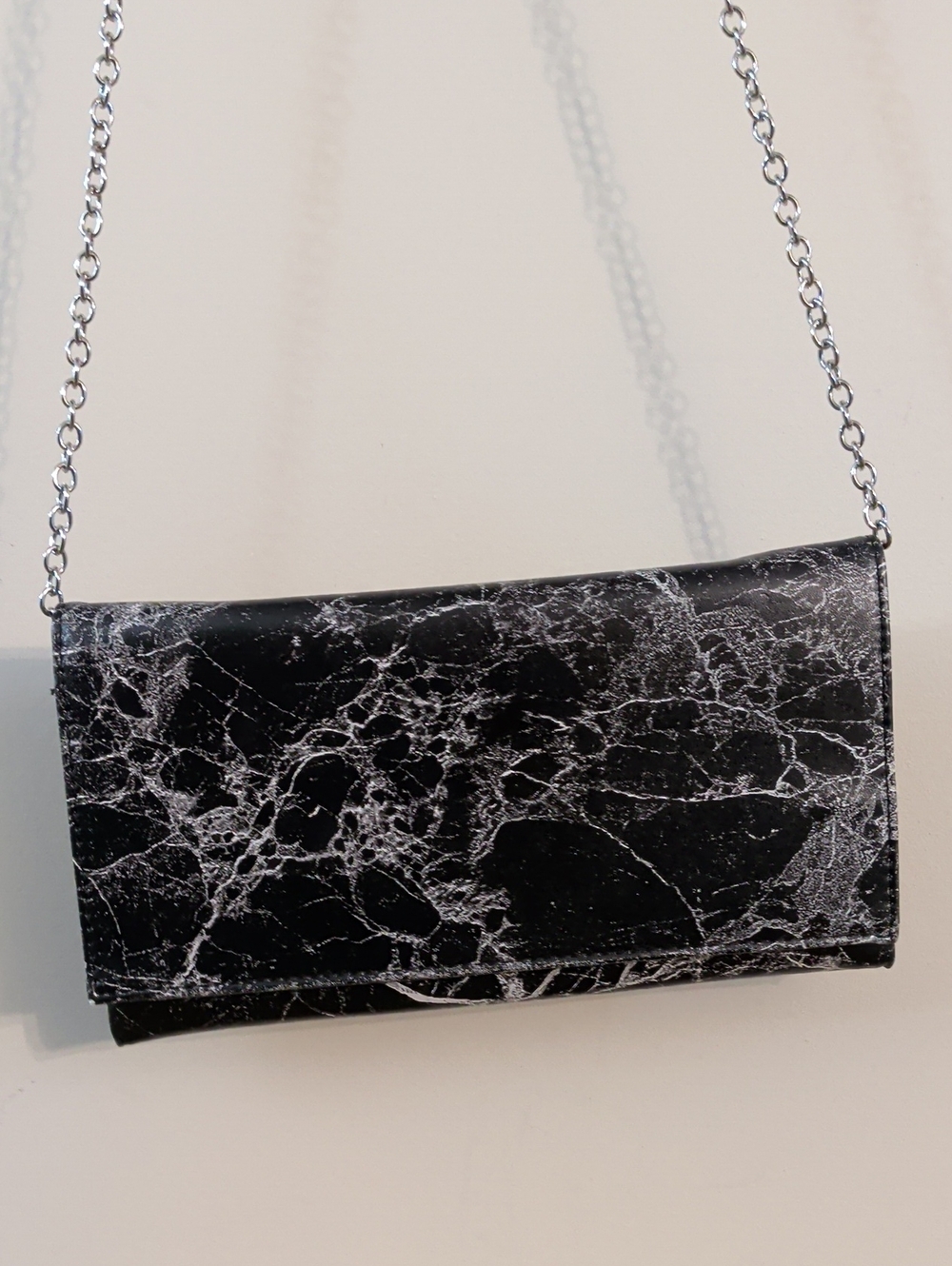 Black Marble-Print Chain Clutch From Sondra Roberts